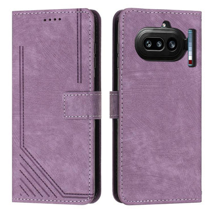 Skin Feel Stripe Pattern Leather Phone Case with Lanyard, For Nothing Phone 4a Pro, For Nothing Phone 4a