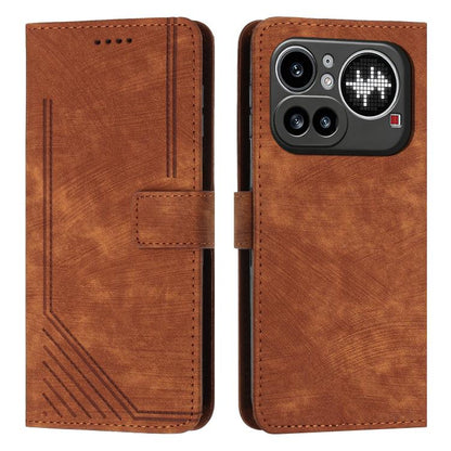 Skin Feel Stripe Pattern Leather Phone Case with Lanyard, For Nothing Phone 4a Pro, For Nothing Phone 4a