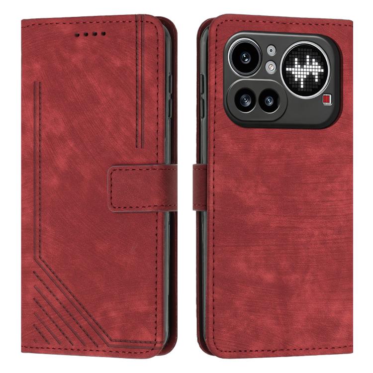 Skin Feel Stripe Pattern Leather Phone Case with Lanyard, For Nothing Phone 4a Pro, For Nothing Phone 4a