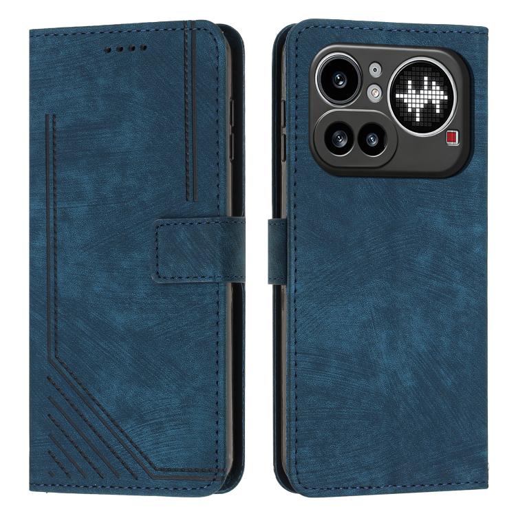 Skin Feel Stripe Pattern Leather Phone Case with Lanyard, For Nothing Phone 4a Pro, For Nothing Phone 4a