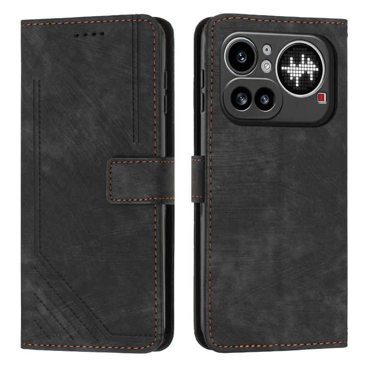 Skin Feel Stripe Pattern Leather Phone Case with Lanyard, For Nothing Phone 4a Pro, For Nothing Phone 4a