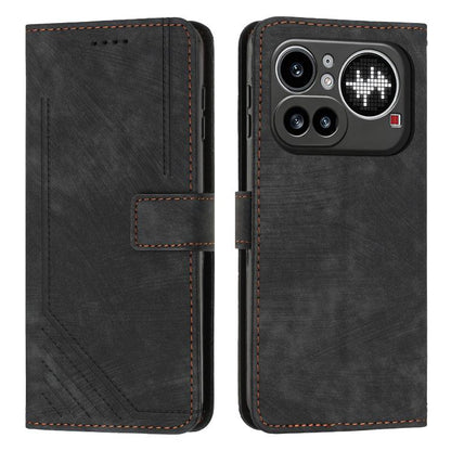 Skin Feel Stripe Pattern Leather Phone Case with Lanyard, For Nothing Phone 4a Pro, For Nothing Phone 4a