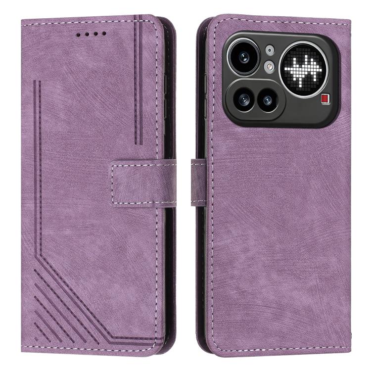 Skin Feel Stripe Pattern Leather Phone Case with Lanyard, For Nothing Phone 4a Pro, For Nothing Phone 4a