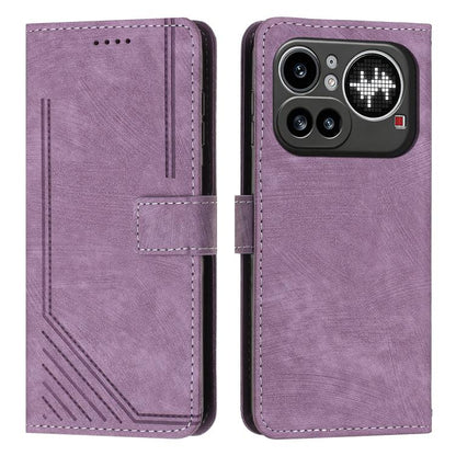 Skin Feel Stripe Pattern Leather Phone Case with Lanyard, For Nothing Phone 4a Pro, For Nothing Phone 4a
