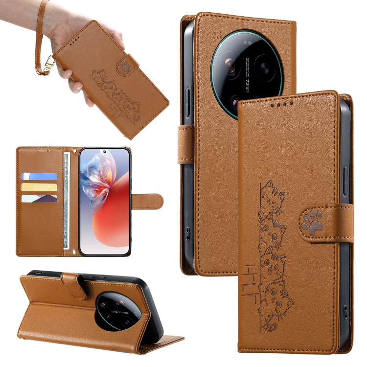 Cute Cats Magnetic Closure Vegan Leather Phone Case with Strap, For Xiaomi 17 Max, For Xiaomi 17T Pro 5G, For Xiaomi 17T 5G, For Xiaomi Poco X8 Pro Max / Redmi Turbo 5 Max, For Xiaomi Poco X8 Pro 5G / Redmi Turbo 5 5G, For Xiaomi 17 Ultra              ...