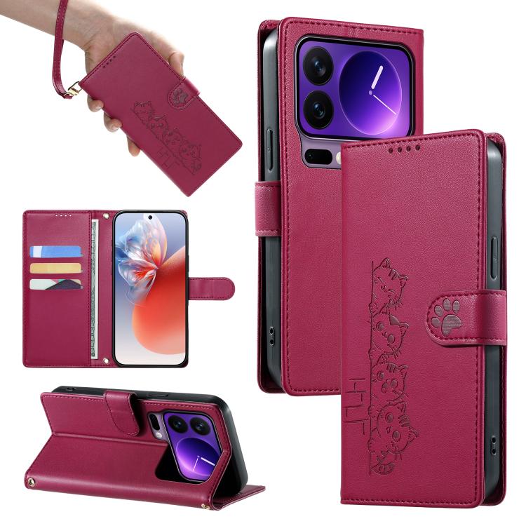 Cute Cats Magnetic Closure Vegan Leather Phone Case with Strap, For Xiaomi 17 Max, For Xiaomi 17T Pro 5G, For Xiaomi 17T 5G, For Xiaomi Poco X8 Pro Max / Redmi Turbo 5 Max, For Xiaomi Poco X8 Pro 5G / Redmi Turbo 5 5G, For Xiaomi 17 Ultra              ...