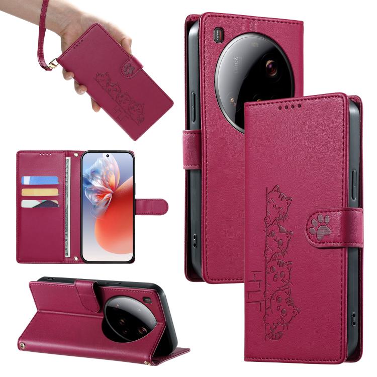 Cute Cats Magnetic Closure Vegan Leather Phone Case with Strap, For Xiaomi 15 Ultra, For Xiaomi Poco X7 Pro / Redmi Turbo 4, For Xiaomi 15 Pro, For Xiaomi 15, For Xiaomi 14T Pro, For Xiaomi 14T, For Xiaomi Poco F6 / Redmi Turbo 3