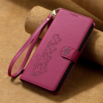 Cute Cats Magnetic Closure Vegan Leather Phone Case with Strap, For Xiaomi 15 Ultra, For Xiaomi Poco X7 Pro / Redmi Turbo 4, For Xiaomi 15 Pro, For Xiaomi 15, For Xiaomi 14T Pro, For Xiaomi 14T, For Xiaomi Poco F6 / Redmi Turbo 3