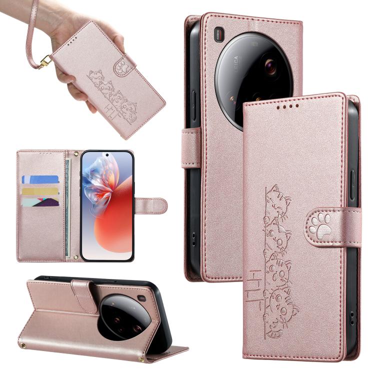 Cute Cats Magnetic Closure Vegan Leather Phone Case with Strap, For Xiaomi 15 Ultra, For Xiaomi Poco X7 Pro / Redmi Turbo 4, For Xiaomi 15 Pro, For Xiaomi 15, For Xiaomi 14T Pro, For Xiaomi 14T, For Xiaomi Poco F6 / Redmi Turbo 3
