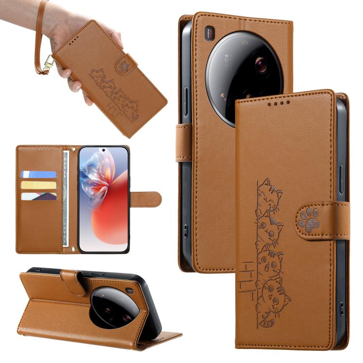 Cute Cats Magnetic Closure Vegan Leather Phone Case with Strap, For Xiaomi 15 Ultra, For Xiaomi Poco X7 Pro / Redmi Turbo 4, For Xiaomi 15 Pro, For Xiaomi 15, For Xiaomi 14T Pro, For Xiaomi 14T, For Xiaomi Poco F6 / Redmi Turbo 3