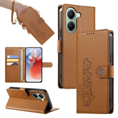 Cute Cats Magnetic Closure Vegan Leather Phone Case with Strap, For Xiaomi 15 Ultra, For Xiaomi Poco X7 Pro / Redmi Turbo 4, For Xiaomi 15 Pro, For Xiaomi 15, For Xiaomi 14T Pro, For Xiaomi 14T, For Xiaomi Poco F6 / Redmi Turbo 3