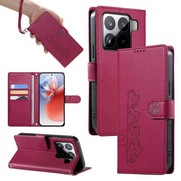 Cute Cats Magnetic Closure Vegan Leather Phone Case with Strap, For Xiaomi 15 Ultra, For Xiaomi Poco X7 Pro / Redmi Turbo 4, For Xiaomi 15 Pro, For Xiaomi 15, For Xiaomi 14T Pro, For Xiaomi 14T, For Xiaomi Poco F6 / Redmi Turbo 3