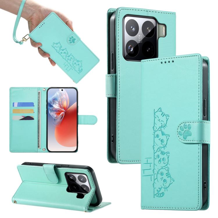 Cute Cats Magnetic Closure Vegan Leather Phone Case with Strap, For Xiaomi 15 Ultra, For Xiaomi Poco X7 Pro / Redmi Turbo 4, For Xiaomi 15 Pro, For Xiaomi 15, For Xiaomi 14T Pro, For Xiaomi 14T, For Xiaomi Poco F6 / Redmi Turbo 3