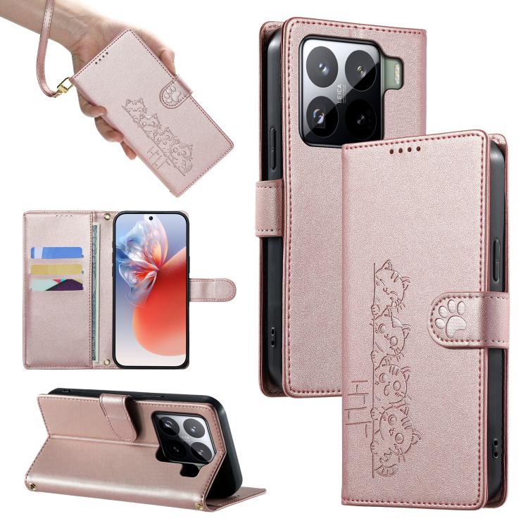Cute Cats Magnetic Closure Vegan Leather Phone Case with Strap, For Xiaomi 15 Ultra, For Xiaomi Poco X7 Pro / Redmi Turbo 4, For Xiaomi 15 Pro, For Xiaomi 15, For Xiaomi 14T Pro, For Xiaomi 14T, For Xiaomi Poco F6 / Redmi Turbo 3
