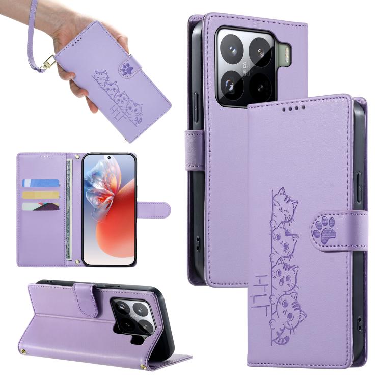 Cute Cats Magnetic Closure Vegan Leather Phone Case with Strap, For Xiaomi 15 Ultra, For Xiaomi Poco X7 Pro / Redmi Turbo 4, For Xiaomi 15 Pro, For Xiaomi 15, For Xiaomi 14T Pro, For Xiaomi 14T, For Xiaomi Poco F6 / Redmi Turbo 3
