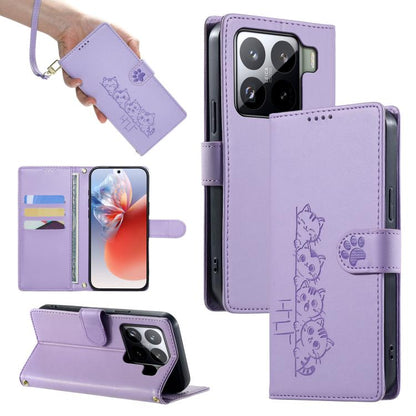 Cute Cats Magnetic Closure Vegan Leather Phone Case with Strap, For Xiaomi 15 Ultra, For Xiaomi Poco X7 Pro / Redmi Turbo 4, For Xiaomi 15 Pro, For Xiaomi 15, For Xiaomi 14T Pro, For Xiaomi 14T, For Xiaomi Poco F6 / Redmi Turbo 3
