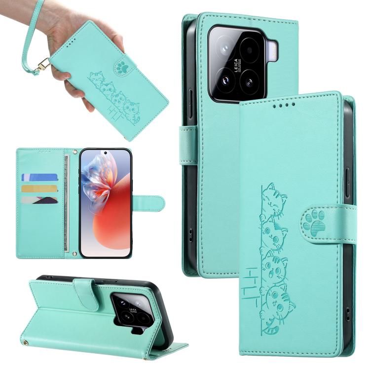 Cute Cats Magnetic Closure Vegan Leather Phone Case with Strap, For Xiaomi 15 Ultra, For Xiaomi Poco X7 Pro / Redmi Turbo 4, For Xiaomi 15 Pro, For Xiaomi 15, For Xiaomi 14T Pro, For Xiaomi 14T, For Xiaomi Poco F6 / Redmi Turbo 3