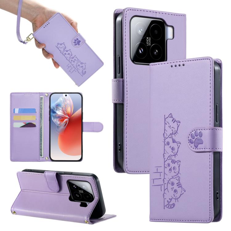 Cute Cats Magnetic Closure Vegan Leather Phone Case with Strap, For Xiaomi 15 Ultra, For Xiaomi Poco X7 Pro / Redmi Turbo 4, For Xiaomi 15 Pro, For Xiaomi 15, For Xiaomi 14T Pro, For Xiaomi 14T, For Xiaomi Poco F6 / Redmi Turbo 3