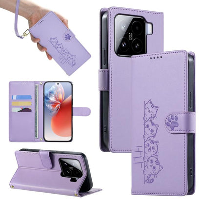 Cute Cats Magnetic Closure Vegan Leather Phone Case with Strap, For Xiaomi 15 Ultra, For Xiaomi Poco X7 Pro / Redmi Turbo 4, For Xiaomi 15 Pro, For Xiaomi 15, For Xiaomi 14T Pro, For Xiaomi 14T, For Xiaomi Poco F6 / Redmi Turbo 3