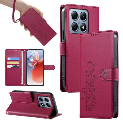 Cute Cats Magnetic Closure Vegan Leather Phone Case with Strap, For Xiaomi 15 Ultra, For Xiaomi Poco X7 Pro / Redmi Turbo 4, For Xiaomi 15 Pro, For Xiaomi 15, For Xiaomi 14T Pro, For Xiaomi 14T, For Xiaomi Poco F6 / Redmi Turbo 3