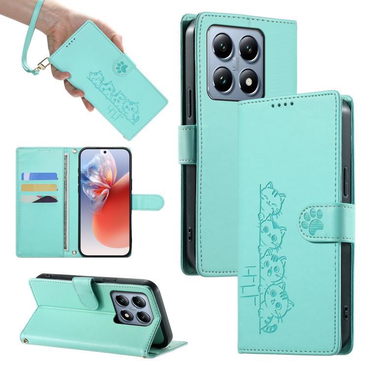 Cute Cats Magnetic Closure Vegan Leather Phone Case with Strap, For Xiaomi 15 Ultra, For Xiaomi Poco X7 Pro / Redmi Turbo 4, For Xiaomi 15 Pro, For Xiaomi 15, For Xiaomi 14T Pro, For Xiaomi 14T, For Xiaomi Poco F6 / Redmi Turbo 3