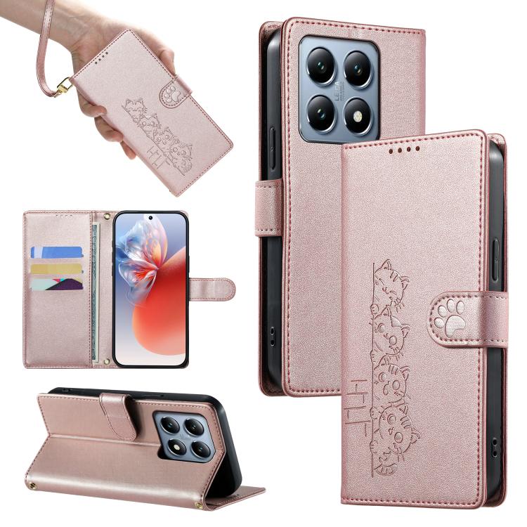 Cute Cats Magnetic Closure Vegan Leather Phone Case with Strap, For Xiaomi 15 Ultra, For Xiaomi Poco X7 Pro / Redmi Turbo 4, For Xiaomi 15 Pro, For Xiaomi 15, For Xiaomi 14T Pro, For Xiaomi 14T, For Xiaomi Poco F6 / Redmi Turbo 3