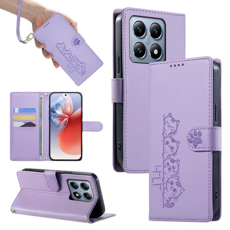 Cute Cats Magnetic Closure Vegan Leather Phone Case with Strap, For Xiaomi 15 Ultra, For Xiaomi Poco X7 Pro / Redmi Turbo 4, For Xiaomi 15 Pro, For Xiaomi 15, For Xiaomi 14T Pro, For Xiaomi 14T, For Xiaomi Poco F6 / Redmi Turbo 3