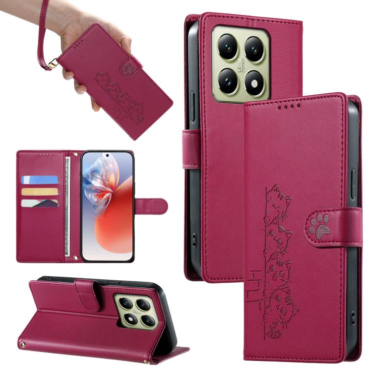 Cute Cats Magnetic Closure Vegan Leather Phone Case with Strap, For Xiaomi 15 Ultra, For Xiaomi Poco X7 Pro / Redmi Turbo 4, For Xiaomi 15 Pro, For Xiaomi 15, For Xiaomi 14T Pro, For Xiaomi 14T, For Xiaomi Poco F6 / Redmi Turbo 3