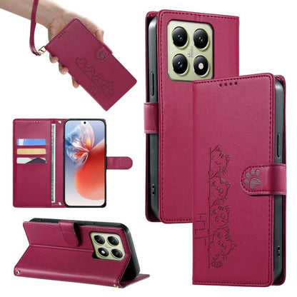 Cute Cats Magnetic Closure Vegan Leather Phone Case with Strap, For Xiaomi 15 Ultra, For Xiaomi Poco X7 Pro / Redmi Turbo 4, For Xiaomi 15 Pro, For Xiaomi 15, For Xiaomi 14T Pro, For Xiaomi 14T, For Xiaomi Poco F6 / Redmi Turbo 3