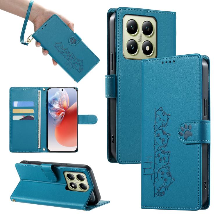 Cute Cats Magnetic Closure Vegan Leather Phone Case with Strap, For Xiaomi 15 Ultra, For Xiaomi Poco X7 Pro / Redmi Turbo 4, For Xiaomi 15 Pro, For Xiaomi 15, For Xiaomi 14T Pro, For Xiaomi 14T, For Xiaomi Poco F6 / Redmi Turbo 3