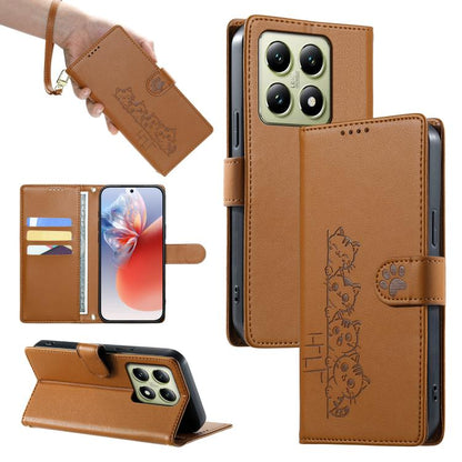 Cute Cats Magnetic Closure Vegan Leather Phone Case with Strap, For Xiaomi 15 Ultra, For Xiaomi Poco X7 Pro / Redmi Turbo 4, For Xiaomi 15 Pro, For Xiaomi 15, For Xiaomi 14T Pro, For Xiaomi 14T, For Xiaomi Poco F6 / Redmi Turbo 3