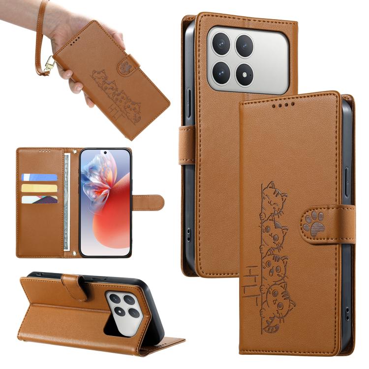 Cute Cats Magnetic Closure Vegan Leather Phone Case with Strap, For Xiaomi 17 Max, For Xiaomi 17T Pro 5G, For Xiaomi 17T 5G, For Xiaomi Poco X8 Pro Max / Redmi Turbo 5 Max, For Xiaomi Poco X8 Pro 5G / Redmi Turbo 5 5G, For Xiaomi 17 Ultra              ...