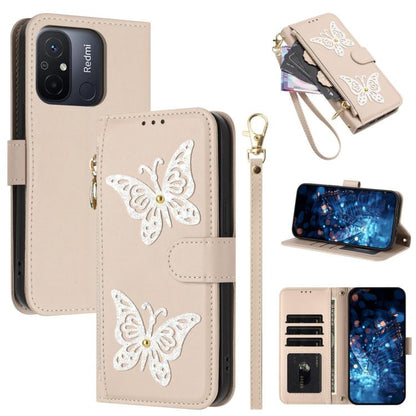 Glitter Butterfly Zipper Vegan Leather Phone Case with Wrist Strap, For Redmi 12C / 11A 4G Global, For Redmi Note 12 Pro+ Global, For Redmi Note 12 Pro 5G Global, For Redmi Note 12 5G Global
