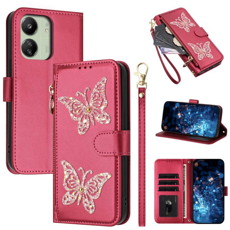 Glitter Butterfly Zipper Vegan Leather Phone Case with Wrist Strap, For Redmi Note 14S 4G Global, For Redmi K80 / K80 Pro, For Redmi Note 14 4G 164.84mm, For Redmi Note 14 Pro 5G, For Redmi Note 14 5G, For Redmi Note 14 Pro 4G Global                   ...