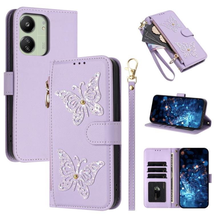 Glitter Butterfly Zipper Vegan Leather Phone Case with Wrist Strap, For Redmi Note 14S 4G Global, For Redmi K80 / K80 Pro, For Redmi Note 14 4G 164.84mm, For Redmi Note 14 Pro 5G, For Redmi Note 14 5G, For Redmi Note 14 Pro 4G Global                   ...