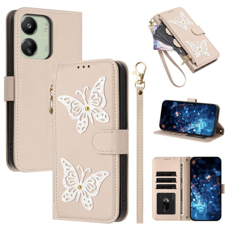 Glitter Butterfly Zipper Vegan Leather Phone Case with Wrist Strap, For Redmi Note 14S 4G Global, For Redmi K80 / K80 Pro, For Redmi Note 14 4G 164.84mm, For Redmi Note 14 Pro 5G, For Redmi Note 14 5G, For Redmi Note 14 Pro 4G Global                   ...