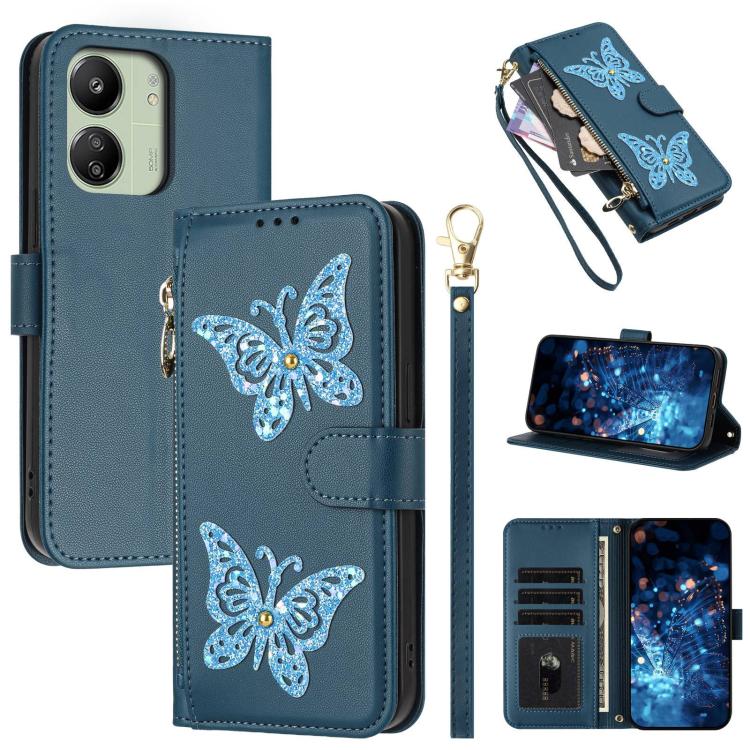 Glitter Butterfly Zipper Vegan Leather Phone Case with Wrist Strap, For Redmi Note 14S 4G Global, For Redmi K80 / K80 Pro, For Redmi Note 14 4G 164.84mm, For Redmi Note 14 Pro 5G, For Redmi Note 14 5G, For Redmi Note 14 Pro 4G Global                   ...
