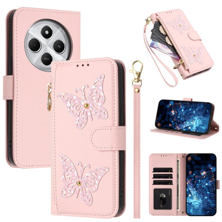 Glitter Butterfly Zipper Vegan Leather Phone Case with Wrist Strap, For Redmi Note 14S 4G Global, For Redmi K80 / K80 Pro, For Redmi Note 14 4G 164.84mm, For Redmi Note 14 Pro 5G, For Redmi Note 14 5G, For Redmi Note 14 Pro 4G Global                   ...