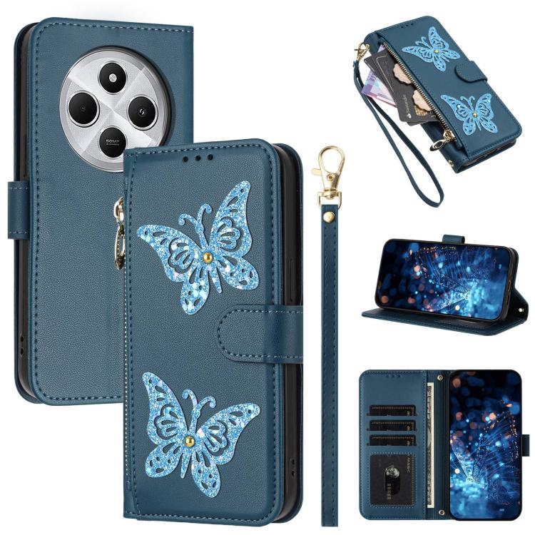 Glitter Butterfly Zipper Vegan Leather Phone Case with Wrist Strap, For Redmi Note 14S 4G Global, For Redmi K80 / K80 Pro, For Redmi Note 14 4G 164.84mm, For Redmi Note 14 Pro 5G, For Redmi Note 14 5G, For Redmi Note 14 Pro 4G Global                   ...