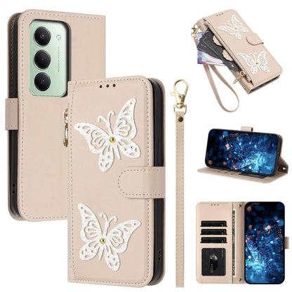 Glitter Butterfly Zipper Vegan Leather Phone Case with Wrist Strap, For Redmi 15a 5G Global, For Redmi Turbo 5 Max / Poco X8 Pro Max, For Redmi Turbo 5 / Poco X8 Pro 5G, For Redmi Note 15 Pro+ 5G Global 163.3mm, For Redmi Note 15 5G / 4G Global 164mm  ...