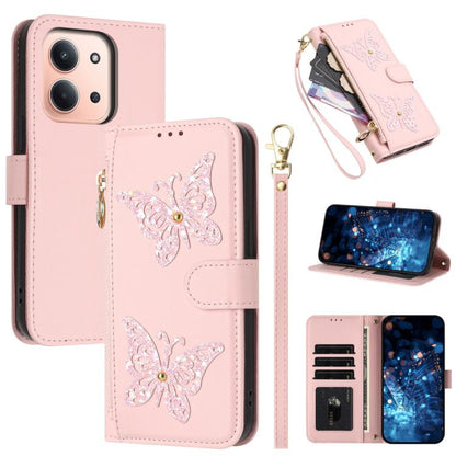 Glitter Butterfly Zipper Vegan Leather Phone Case with Wrist Strap, For Redmi 15a 5G Global, For Redmi Turbo 5 Max / Poco X8 Pro Max, For Redmi Turbo 5 / Poco X8 Pro 5G, For Redmi Note 15 Pro+ 5G Global 163.3mm, For Redmi Note 15 5G / 4G Global 164mm  ...