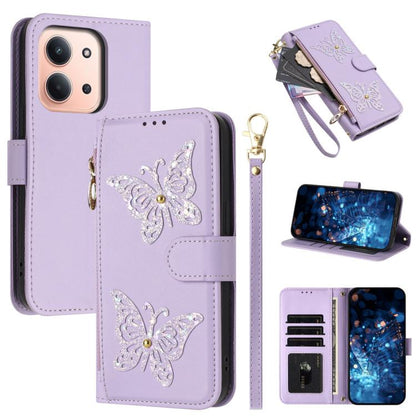Glitter Butterfly Zipper Vegan Leather Phone Case with Wrist Strap, For Redmi 15a 5G Global, For Redmi Turbo 5 Max / Poco X8 Pro Max, For Redmi Turbo 5 / Poco X8 Pro 5G, For Redmi Note 15 Pro+ 5G Global 163.3mm, For Redmi Note 15 5G / 4G Global 164mm  ...