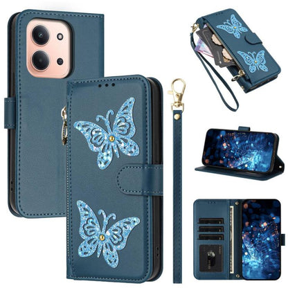 Glitter Butterfly Zipper Vegan Leather Phone Case with Wrist Strap, For Redmi 15a 5G Global, For Redmi Turbo 5 Max / Poco X8 Pro Max, For Redmi Turbo 5 / Poco X8 Pro 5G, For Redmi Note 15 Pro+ 5G Global 163.3mm, For Redmi Note 15 5G / 4G Global 164mm  ...