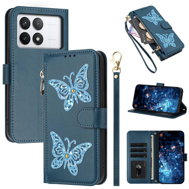 Glitter Butterfly Zipper Vegan Leather Phone Case with Wrist Strap, For Redmi Note 14S 4G Global, For Redmi K80 / K80 Pro, For Redmi Note 14 4G 164.84mm, For Redmi Note 14 Pro 5G, For Redmi Note 14 5G, For Redmi Note 14 Pro 4G Global                   ...