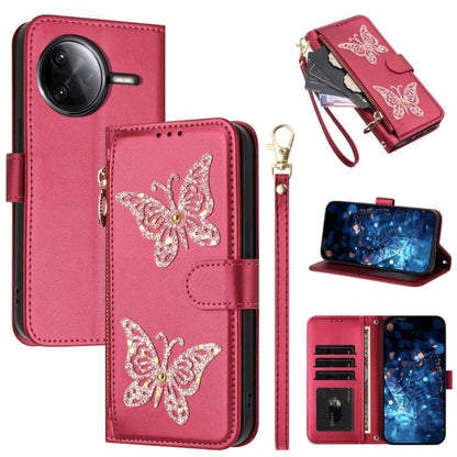 Glitter Butterfly Zipper Vegan Leather Phone Case with Wrist Strap, For Redmi Note 14S 4G Global, For Redmi K80 / K80 Pro, For Redmi Note 14 4G 164.84mm, For Redmi Note 14 Pro 5G, For Redmi Note 14 5G, For Redmi Note 14 Pro 4G Global                   ...