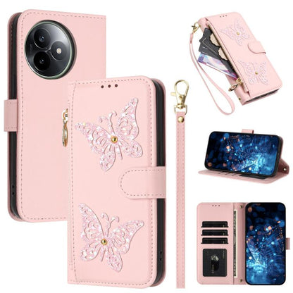 Glitter Butterfly Zipper Vegan Leather Phone Case with Wrist Strap, For Redmi 15a 5G Global, For Redmi Turbo 5 Max / Poco X8 Pro Max, For Redmi Turbo 5 / Poco X8 Pro 5G, For Redmi Note 15 Pro+ 5G Global 163.3mm, For Redmi Note 15 5G / 4G Global 164mm  ...