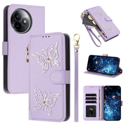 Glitter Butterfly Zipper Vegan Leather Phone Case with Wrist Strap, For Redmi 15a 5G Global, For Redmi Turbo 5 Max / Poco X8 Pro Max, For Redmi Turbo 5 / Poco X8 Pro 5G, For Redmi Note 15 Pro+ 5G Global 163.3mm, For Redmi Note 15 5G / 4G Global 164mm  ...