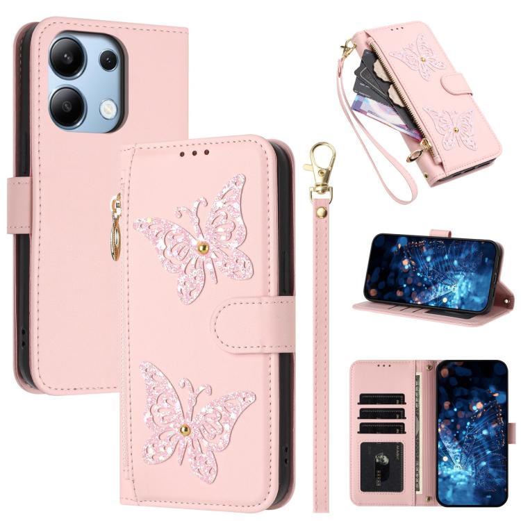 Glitter Butterfly Zipper Vegan Leather Phone Case with Wrist Strap, For Redmi Note 14S 4G Global, For Redmi K80 / K80 Pro, For Redmi Note 14 4G 164.84mm, For Redmi Note 14 Pro 5G, For Redmi Note 14 5G, For Redmi Note 14 Pro 4G Global                   ...