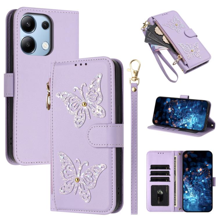 Glitter Butterfly Zipper Vegan Leather Phone Case with Wrist Strap, For Redmi Note 14S 4G Global, For Redmi K80 / K80 Pro, For Redmi Note 14 4G 164.84mm, For Redmi Note 14 Pro 5G, For Redmi Note 14 5G, For Redmi Note 14 Pro 4G Global                   ...