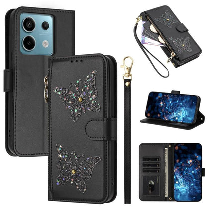 Glitter Butterfly Zipper Vegan Leather Phone Case with Wrist Strap, For Redmi Note 14S 4G Global, For Redmi K80 / K80 Pro, For Redmi Note 14 4G 164.84mm, For Redmi Note 14 Pro 5G, For Redmi Note 14 5G, For Redmi Note 14 Pro 4G Global                   ...